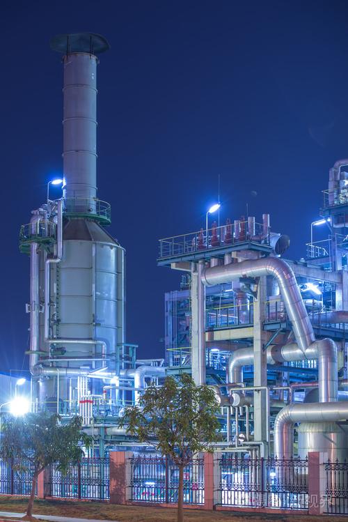 工业锅炉在晚上与炼油工业厂照片-正版商用图片1cjzb9-摄图新视界